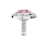 White gold Fancy Pink Cushion Cut Halo Bezel Diamond Pave Band Ring_5