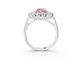 White gold Fancy Pink Cushion Cut Halo Cluster Diamond Ring with Pave Band and Four-Prong Setting_15