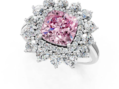 White gold Fancy Pink Cushion Cut Halo Cluster Diamond Ring with Pave Band and Four-Prong Setting_19
