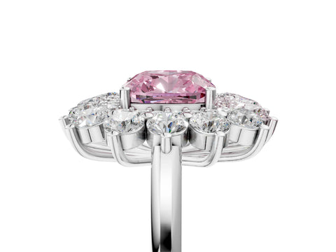White gold Fancy Pink Cushion Cut Halo Cluster Diamond Ring with Pave Band and Four-Prong Setting_23