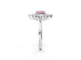 White gold Fancy Pink Cushion Cut Halo Diamond Cluster Ring with Marquise and Round Stones on a White Gold Band with Prong Setting_2