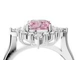 White gold Fancy Pink Cushion Cut Halo Diamond Cluster Ring with Marquise and Round Stones on a White Gold Band with Prong Setting_4
