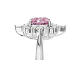 White gold Fancy Pink Cushion Cut Halo Diamond Cluster Ring with Marquise and Round Stones on a White Gold Band with Prong Setting_5