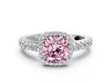 White gold Fancy Pink Cushion  Cut Halo Diamond Engagement Ring with Pave Band and Four-Prong Setting_28
