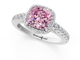 White gold Fancy Pink Cushion  Cut Halo Diamond Engagement Ring with Pave Band and Four-Prong Setting_29