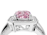 White gold Fancy Pink Cushion Cut Halo Diamond Engagement Ring with Pave Split Shank and Four-Prong Setting_4