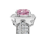 White gold Fancy Pink Cushion Cut Halo Diamond Engagement Ring with Pave Split Shank and Four-Prong Setting_5