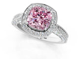 White gold Fancy Pink Cushion Cut Halo Diamond Engagement Ring with Split Shank Band and Four-Prong Setting_1