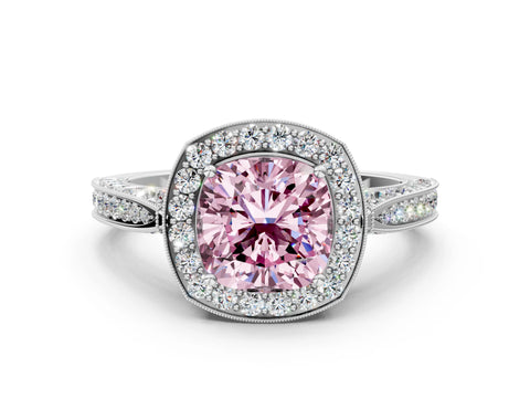 White gold Fancy Pink Cushion Cut Halo Diamond Engagement Ring with Split Shank Band and Four-Prong Setting_12
