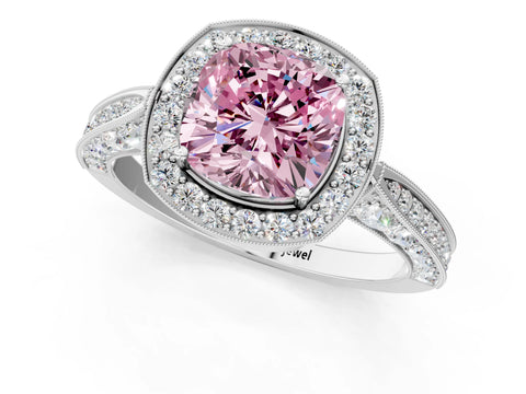 White gold Fancy Pink Cushion Cut Halo Diamond Engagement Ring with Split Shank Band and Four-Prong Setting_13