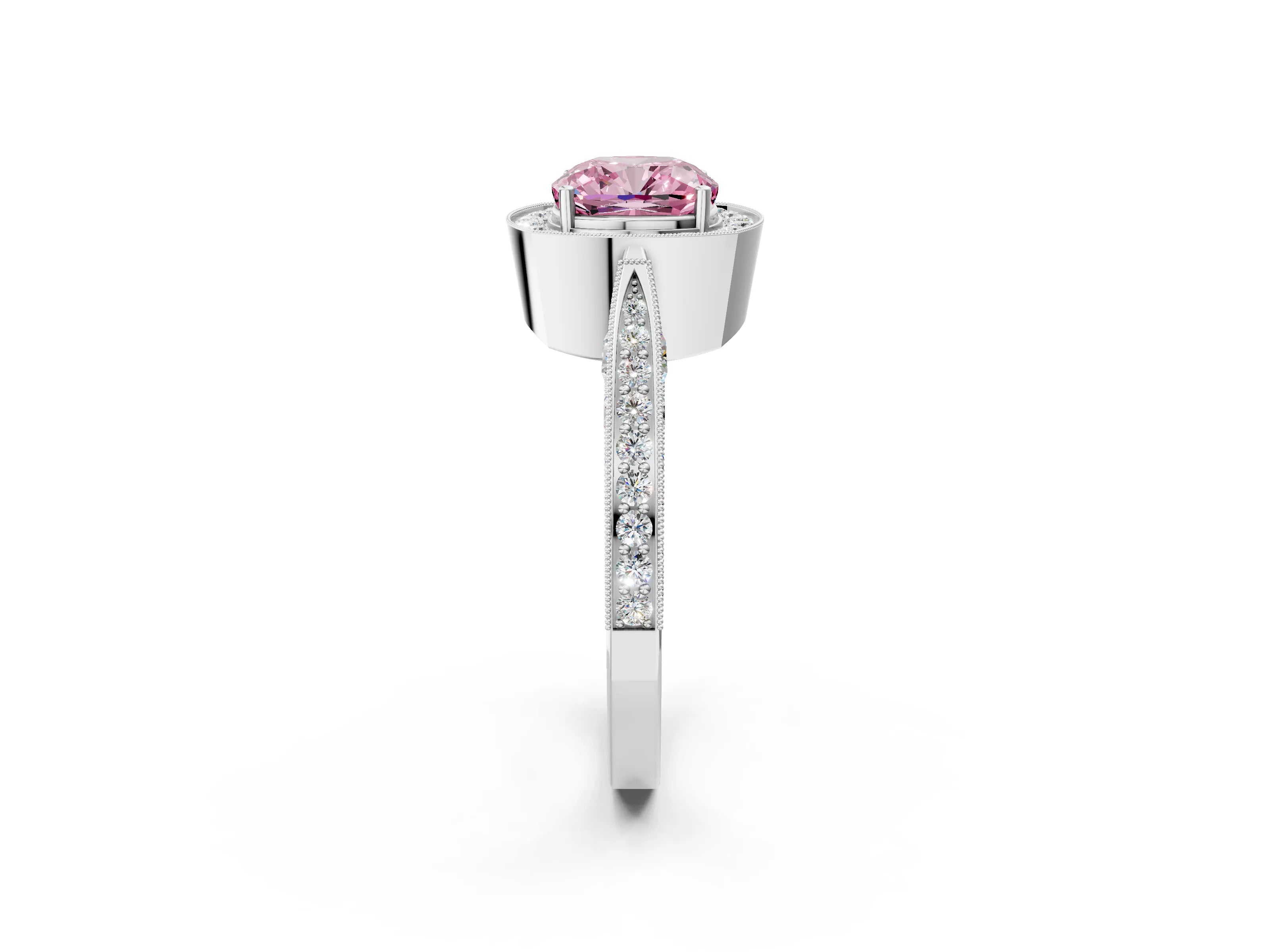 White gold Fancy Pink Cushion Cut Halo Diamond Engagement Ring with Split Shank Band and Four-Prong Setting_14