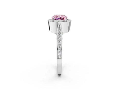 White gold Fancy Pink Cushion Cut Halo Diamond Engagement Ring with Split Shank Band and Four-Prong Setting_14