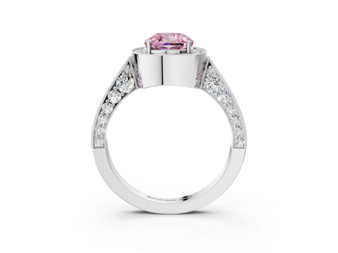 White gold Fancy Pink Cushion Cut Halo Diamond Engagement Ring with Split Shank Band and Four-Prong Setting_15