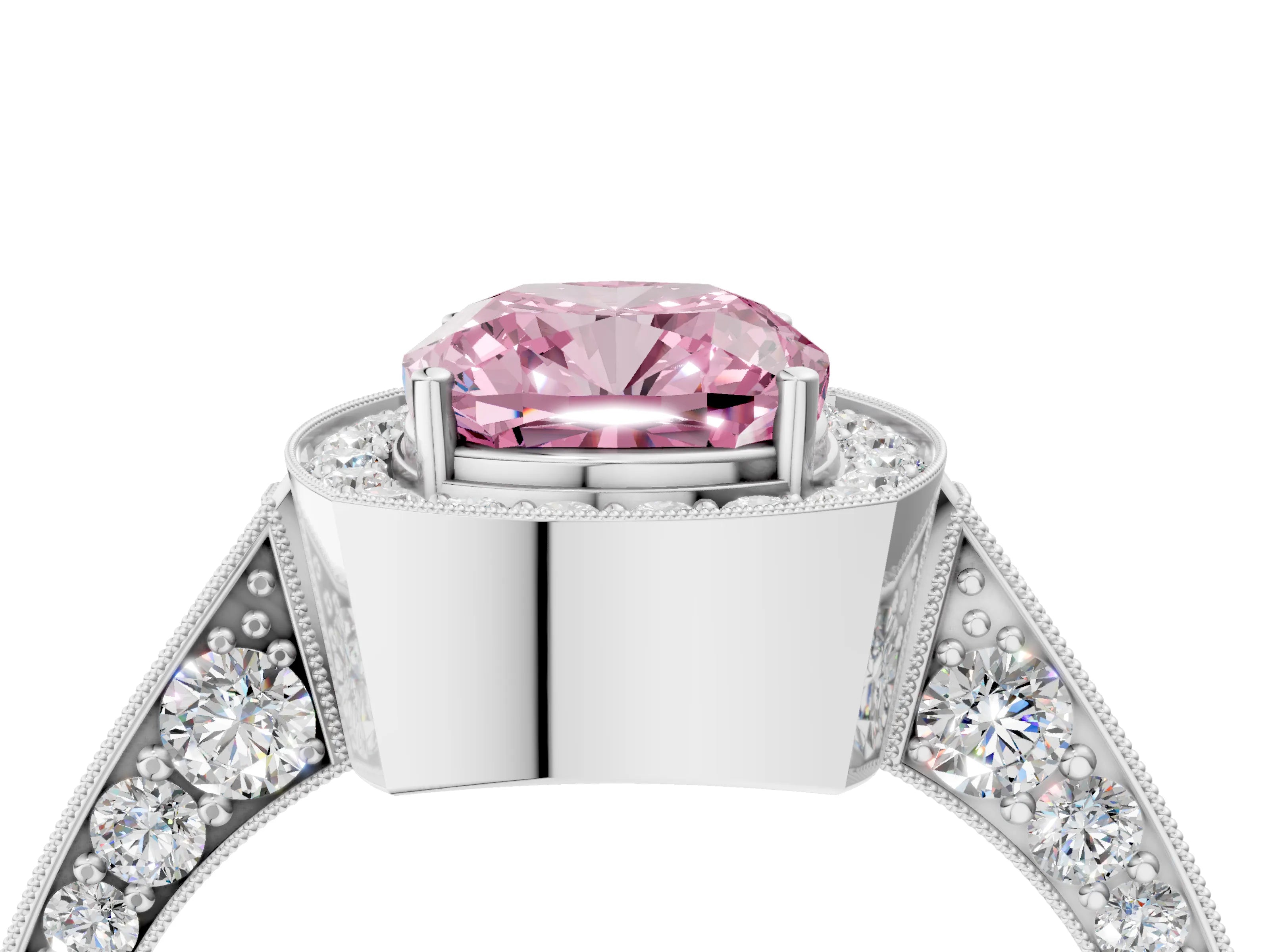 White gold Fancy Pink Cushion Cut Halo Diamond Engagement Ring with Split Shank Band and Four-Prong Setting_16