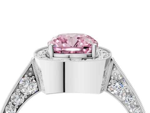 White gold Fancy Pink Cushion Cut Halo Diamond Engagement Ring with Split Shank Band and Four-Prong Setting_16