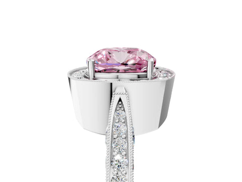White gold Fancy Pink Cushion Cut Halo Diamond Engagement Ring with Split Shank Band and Four-Prong Setting_17