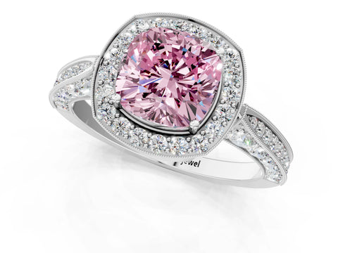 White gold Fancy Pink Cushion Cut Halo Diamond Engagement Ring with Split Shank Band and Four-Prong Setting_1
