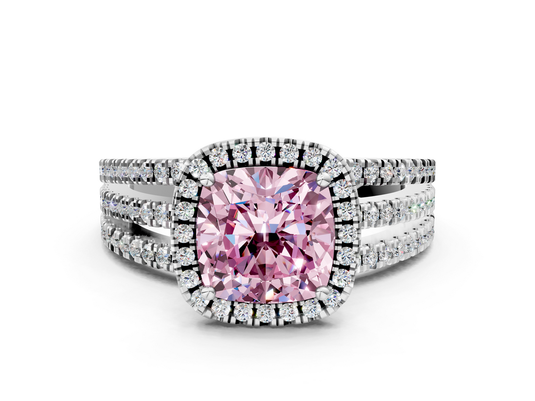White gold Fancy Pink Cushion  Cut Halo Diamond Engagement Ring with Split Shank and Four-Prong Setting_19