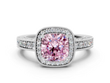 White gold Fancy Pink Cushion  Cut Halo Diamond Pave Band Ring with Four-Prong Setting_45