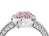 White gold Fancy Pink Cushion  Cut Halo Diamond Pave Band Ring with Four-Prong Setting_47