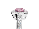 White gold Fancy Pink Cushion  Cut Halo Diamond Pave Band Ring with Four-Prong Setting_49
