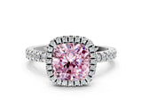 White gold Fancy Pink Cushion Cut Halo Diamond Pave Band with Prong Setting_12
