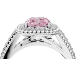 White gold Fancy Pink Cushion Cut Halo Diamond Ring with Beaded Split Shank and Four-Prong Setting_4