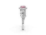 White gold Fancy Pink Cushion Cut Halo Diamond Ring with Milgrain and Bezel Accents on a Split Shank Band_14