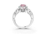 White gold Fancy Pink Cushion Cut Halo Diamond Ring with Milgrain and Bezel Accents on a Split Shank Band_15