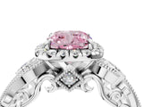 White gold Fancy Pink Cushion Cut Halo Diamond Ring with Milgrain and Bezel Accents on a Split Shank Band_16