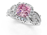 White gold Fancy Pink Cushion Cut Halo Diamond Ring with Milgrain and Bezel Accents on a Split Shank Band_25