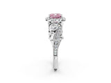 White gold Fancy Pink Cushion Cut Halo Diamond Ring with Milgrain and Bezel Accents on a Split Shank Band_26
