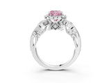 White gold Fancy Pink Cushion Cut Halo Diamond Ring with Milgrain and Bezel Accents on a Split Shank Band_27