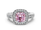 White gold Fancy Pink Cushion  Cut Halo Diamond Ring with Pavé Band and Four-Prong Setting_61