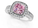 White gold Fancy Pink Cushion  Cut Halo Diamond Ring with Pavé Band and Four-Prong Setting_62