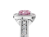 White gold Fancy Pink Cushion  Cut Halo Diamond Ring with Pavé Band and Four-Prong Setting_66