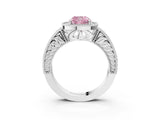 White gold Fancy Pink Cushion  Cut Halo Diamond Ring with Pavé Band and Four-Prong Setting_71