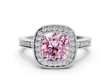White gold Fancy Pink Cushion  Cut Halo Diamond Ring with Pavé Band and Milgrain Prong Setting_32