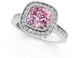 White gold Fancy Pink Cushion  Cut Halo Diamond Ring with Pavé Band and Milgrain Prong Setting_33