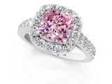 White gold Fancy Pink Cushion Cut Halo Diamond Ring with Pavé Band and Three-Prong Setting_13