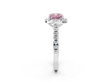 White gold Fancy Pink Cushion Cut Halo Diamond Ring with Pavé Band and Three-Prong Setting_14