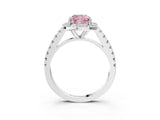 White gold Fancy Pink Cushion Cut Halo Diamond Ring with Pavé Band and Three-Prong Setting_15