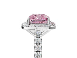 White gold Fancy Pink Cushion Cut Halo Diamond Ring with Pavé Band and Three-Prong Setting_17