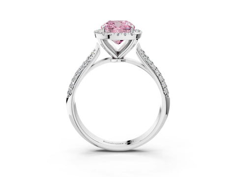 White gold Fancy Pink Cushion Cut Halo Diamond Ring with Pavé Band_15