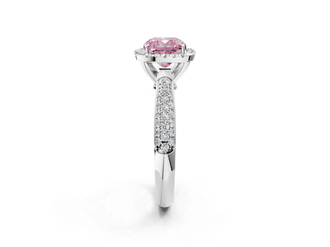 White gold Fancy Pink Cushion Cut Halo Diamond Ring with Pavé Band_2