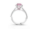 White gold Fancy Pink Cushion Cut Halo Diamond Ring with Pavé Band_3