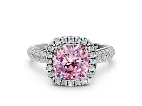 White gold Fancy Pink Cushion Cut Halo Diamond Ring with Pavé Band_36