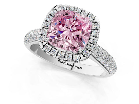 White gold Fancy Pink Cushion Cut Halo Diamond Ring with Pavé Band_37