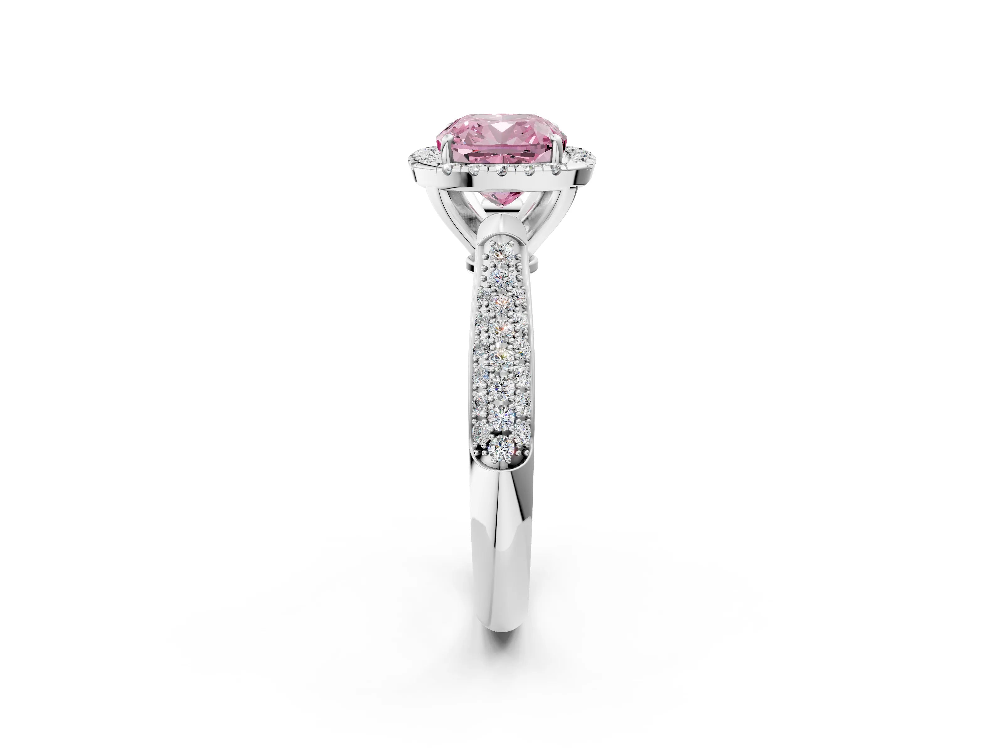 White gold Fancy Pink Cushion Cut Halo Diamond Ring with Pavé Band_38