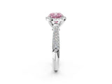 White gold Fancy Pink Cushion Cut Halo Diamond Ring with Pavé Band_38